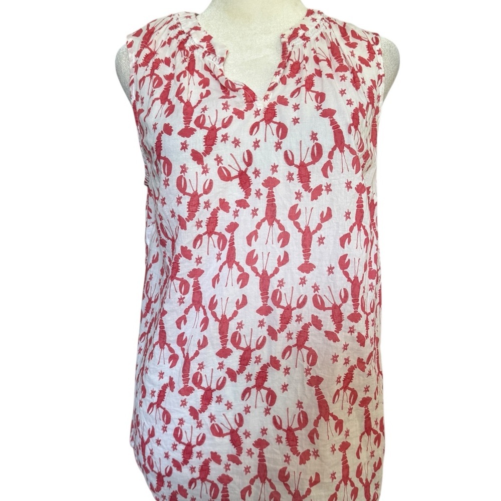 Active Seller! Talbots Red White 100% Cotton Lobster Sleeveless Top